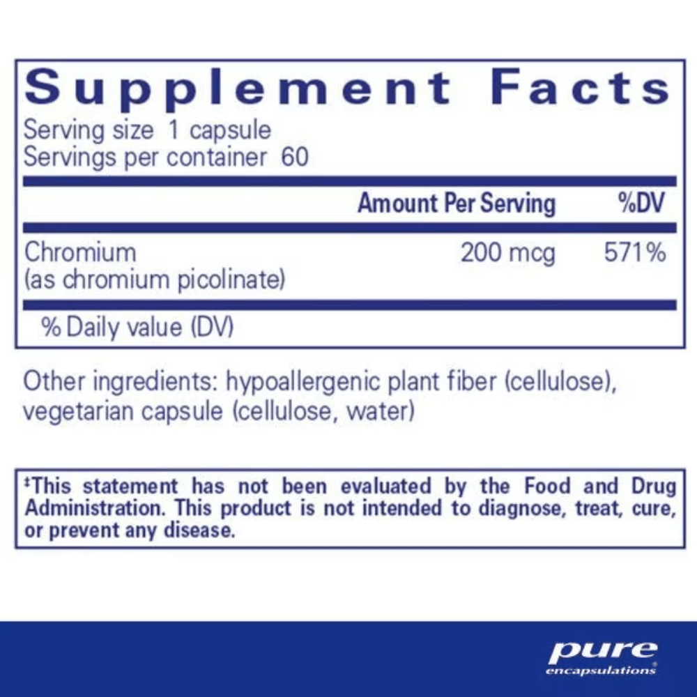 Pure Encapsulations Chromium (picolinate) 200 mcg 60's- Lillys Pharmacy and Health Store