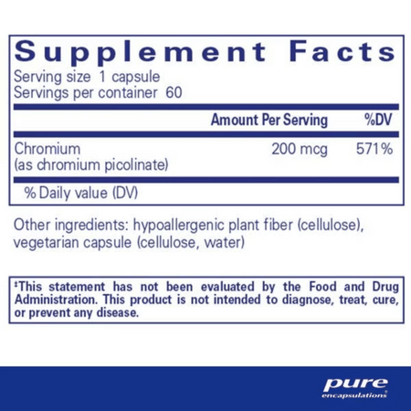 Pure Encapsulations Chromium (picolinate) 200 mcg 60's- Lillys Pharmacy and Health Store