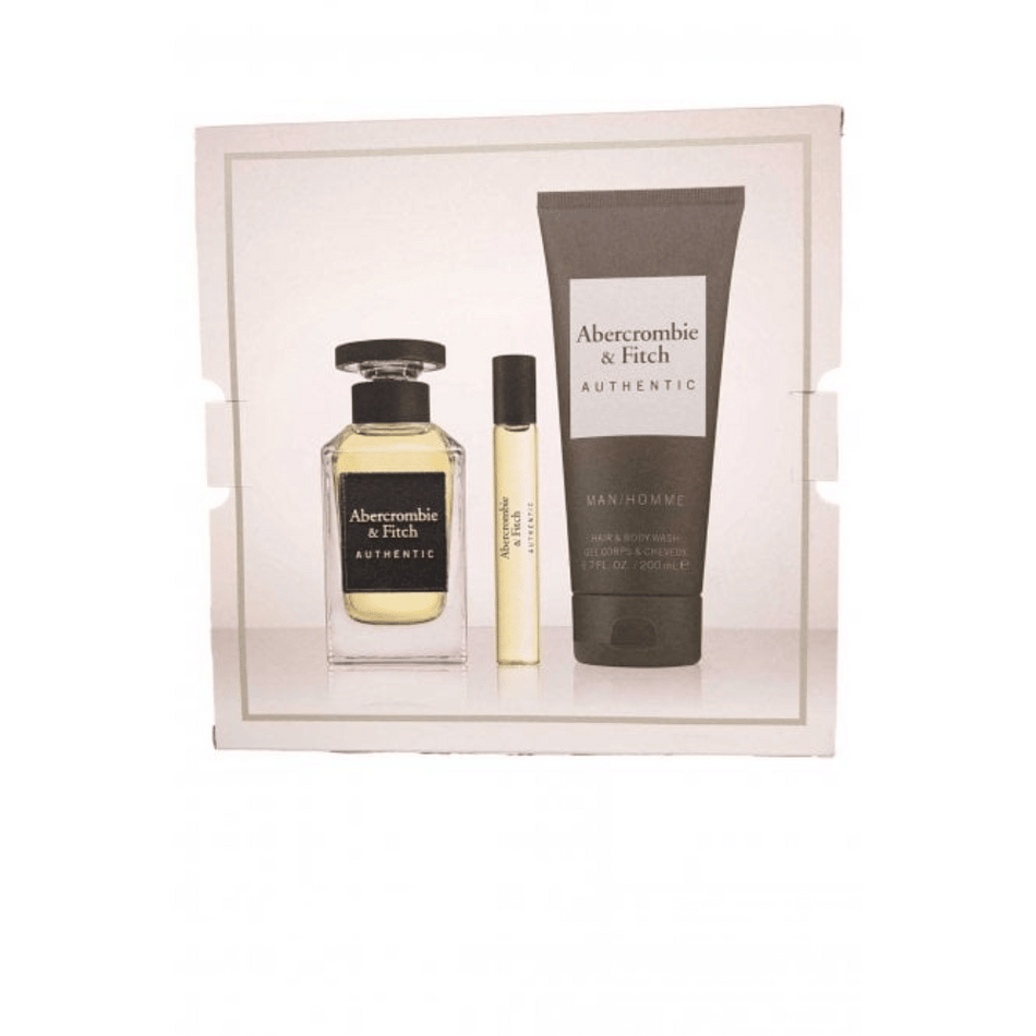 Abercrombie & Fitch Authentic Man 100ml 3pc Gift Set100ml Edt Spr, 15ml Edt Spr, 200ml Hair & Body Wash- Lillys Pharmacy and Health Store