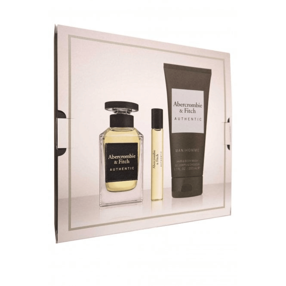 Abercrombie & Fitch Authentic Man 100ml 3pc Gift Set100ml Edt Spr, 15ml Edt Spr, 200ml Hair & Body Wash- Lillys Pharmacy and Health Store