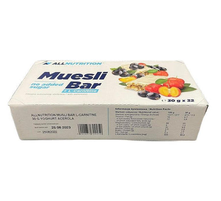 Allnutrition Muesli Bar + LCarnitine, Yoghurt & Acerola 32 bars- Lillys Pharmacy and Health Store