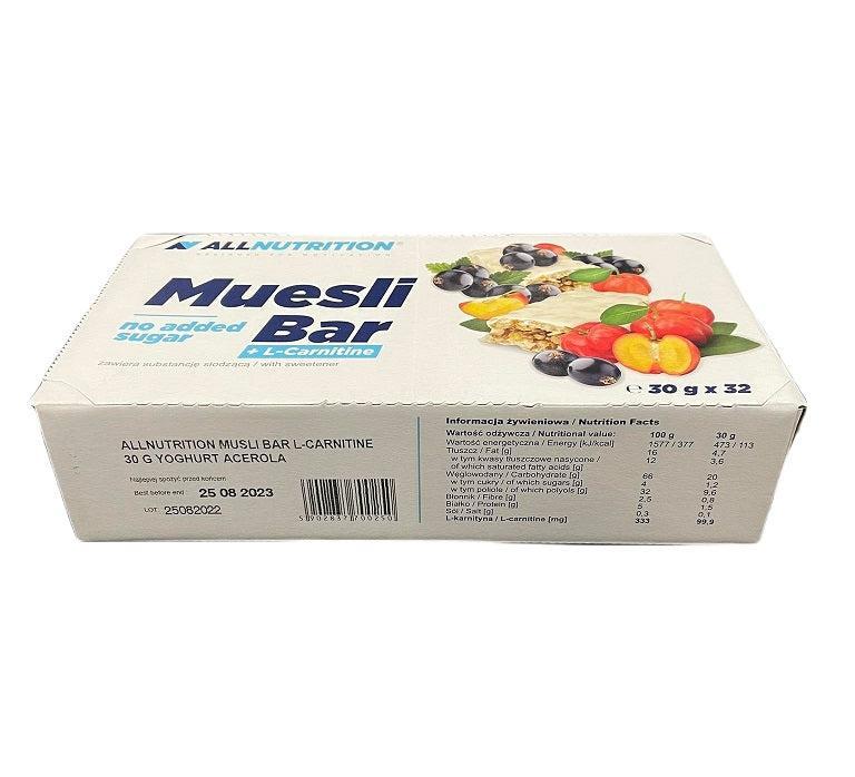 Allnutrition Muesli Bar + LCarnitine, Yoghurt & Acerola 32 bars- Lillys Pharmacy and Health Store