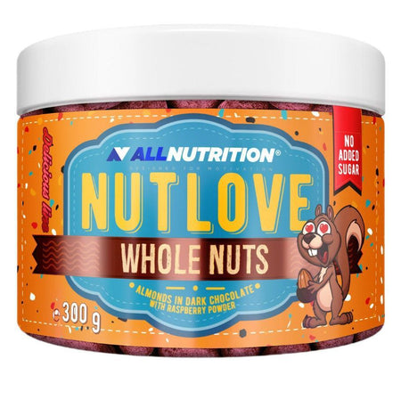 Allnutrition Nutlove Whole Nuts, Almonds in Dark Chocolate with Raspberry Powder 300g- Lillys Pharmacy and Health Store