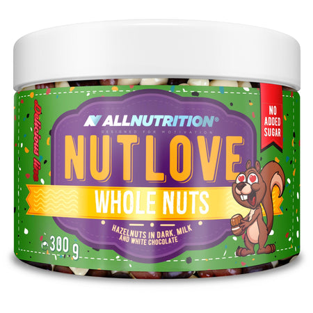 Allnutrition Nutlove Whole Nuts, Hazelnuts in Dark Milk and White Chocolate 300g- Lillys Pharmacy and Health Store