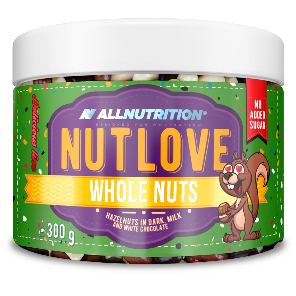 Allnutrition Nutlove Whole Nuts, Hazelnuts in Dark Milk and White Chocolate 300g- Lillys Pharmacy and Health Store