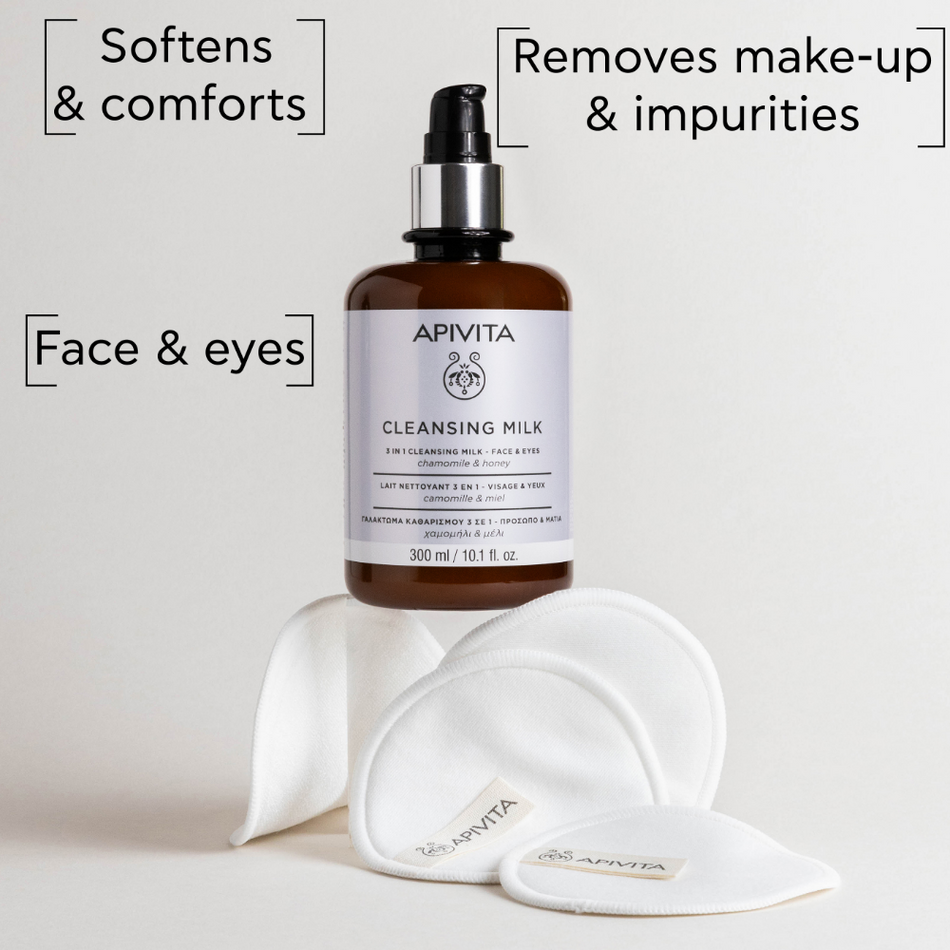 Apivita 3 in 1 Cleansing Milk 300ml – Face & Eyes- Lillys Pharmacy and Health Store