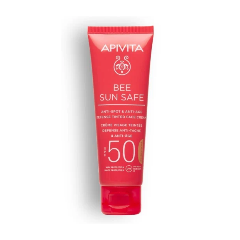 Apivita Bee Sun Anti-Spot & Anti-Age Defense Tinted Face Cream SPF50-Golden Tint- Lillys Pharmacy and Health Store