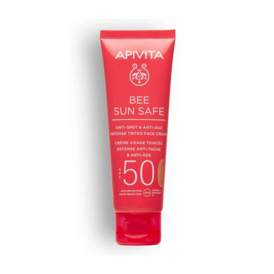 Apivita Bee Sun Anti-Spot & Anti-Age Defense Tinted Face Cream SPF50-Golden Tint- Lillys Pharmacy and Health Store