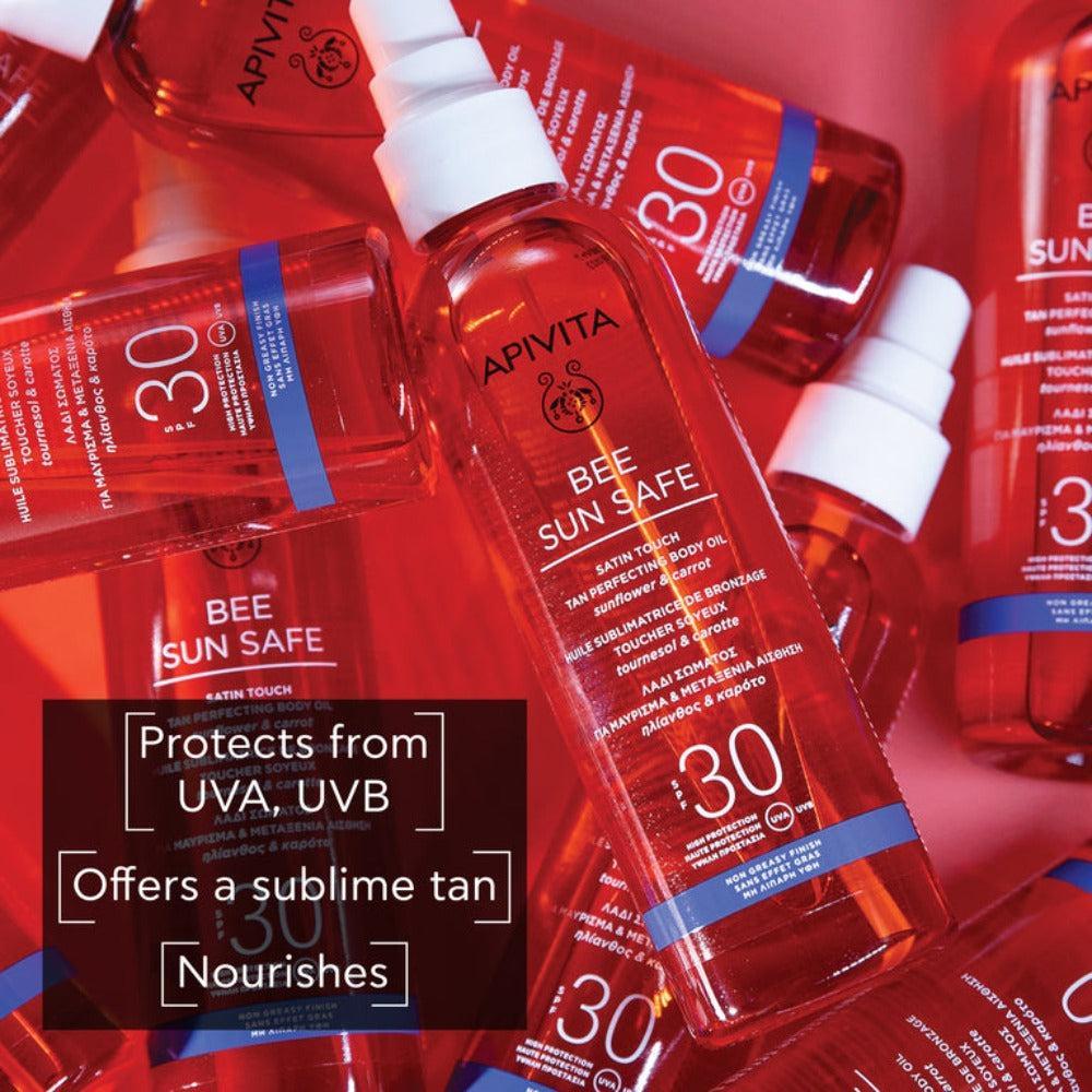 Apivita-Bee Sun Safe- Satin Touch Tan Perfecting Body Oil Spf30- Lillys Pharmacy and Health Store