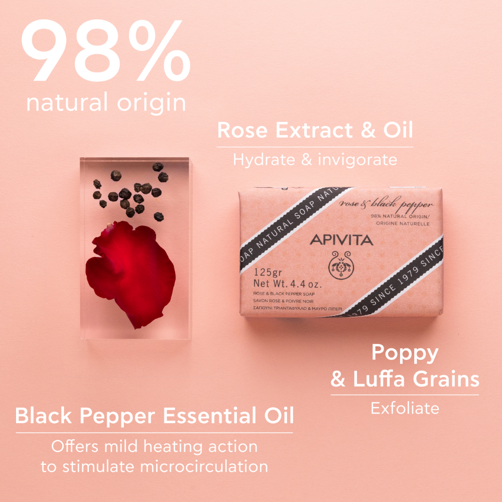 Apivita Rose & Black Pepper Soap 125G- Lillys Pharmacy and Health Store