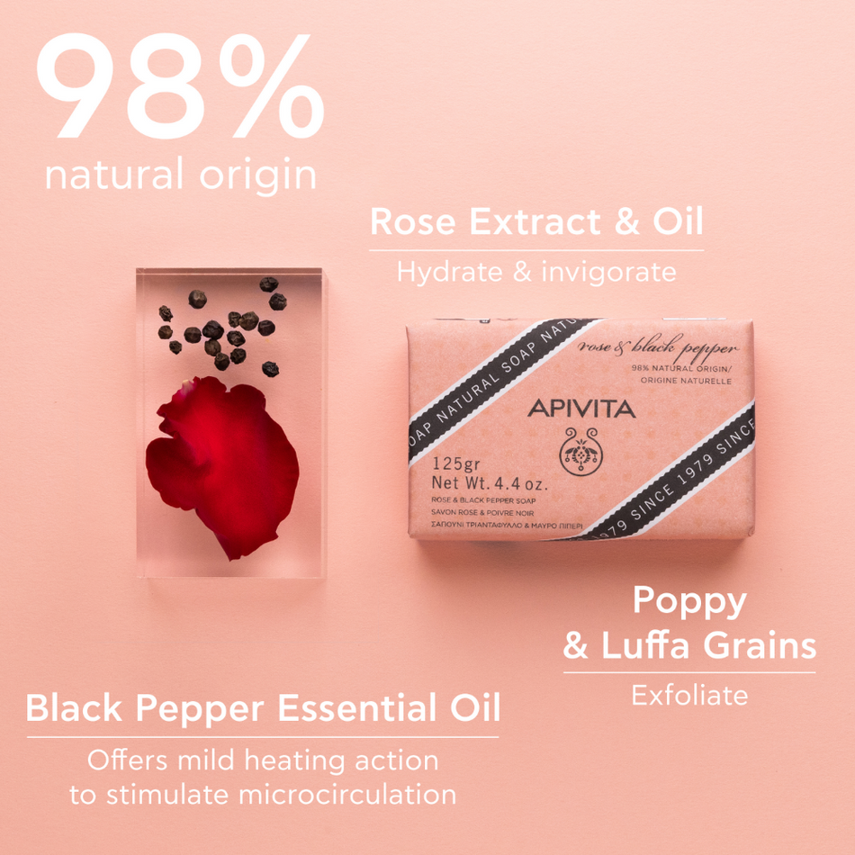 Apivita Rose & Black Pepper Soap 125G- Lillys Pharmacy and Health Store