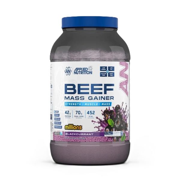 Applied Nutrition Beef Mass Gainer, Millions Blackcurrant 3130g- Lillys Pharmacy and Health Store