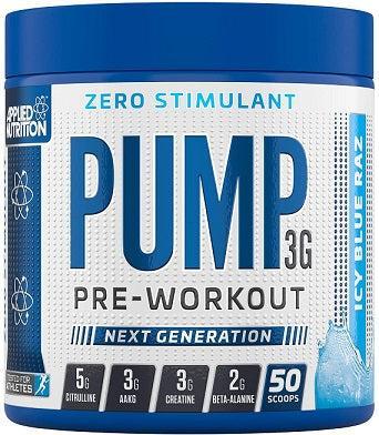 Applied Nutrition Pump 3G PreWorkout (Zero Stimulant), Icy Blue Raz (EAN 634158794353) 375g- Lillys Pharmacy and Health Store