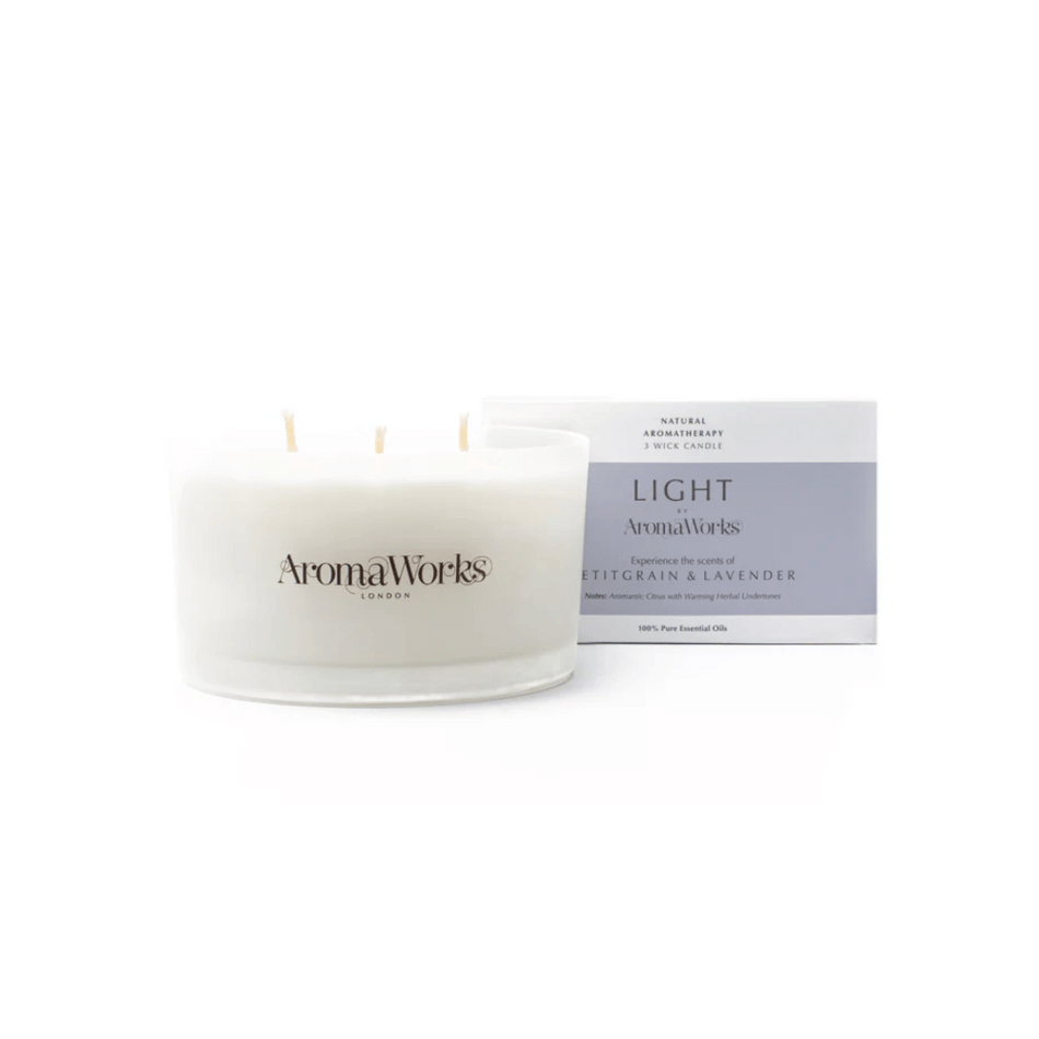 AromaWorks Light Range Petitgrain and Lavender Candle 3-Wick Large- Lillys Pharmacy and Health Store