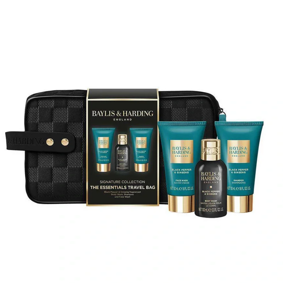 Baylis & Harding Black Pepper & Ginseng Men's The Essentials Travel Wash Bag Gift Set- Lillys Pharmacy and Health Store