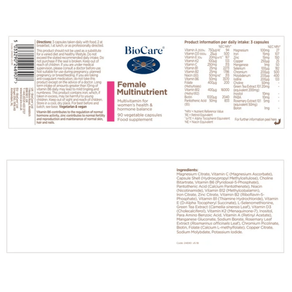 BioCare Female Multinutrient 90 Caps- Lillys Pharmacy and Health Store