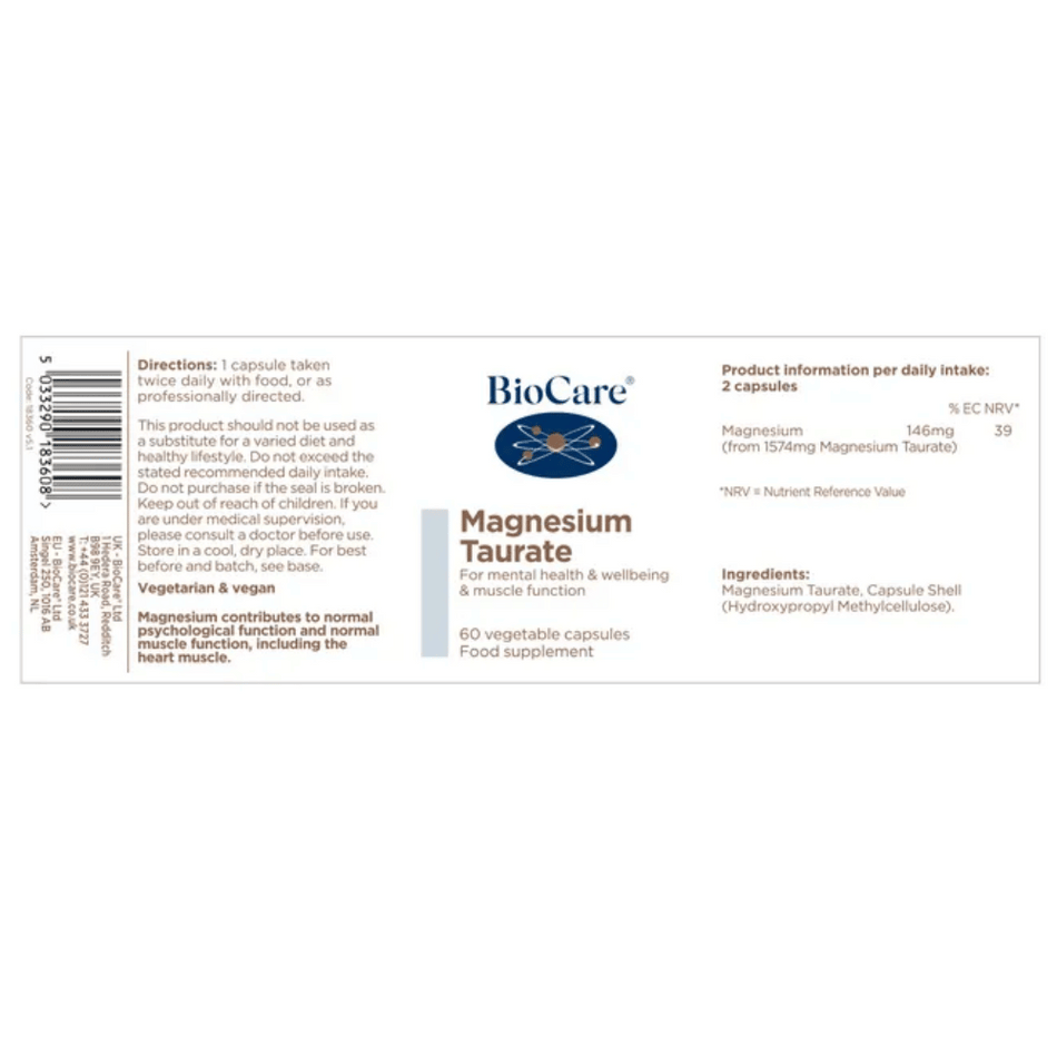 BioCare Magnesium Taurate 60 Caps- Lillys Pharmacy and Health Store