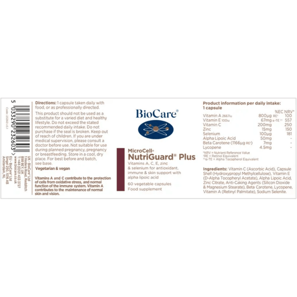 Biocare Microcell NutriguardÂ® Plus 60 Caps- Lilys Pharmacy and Health Store