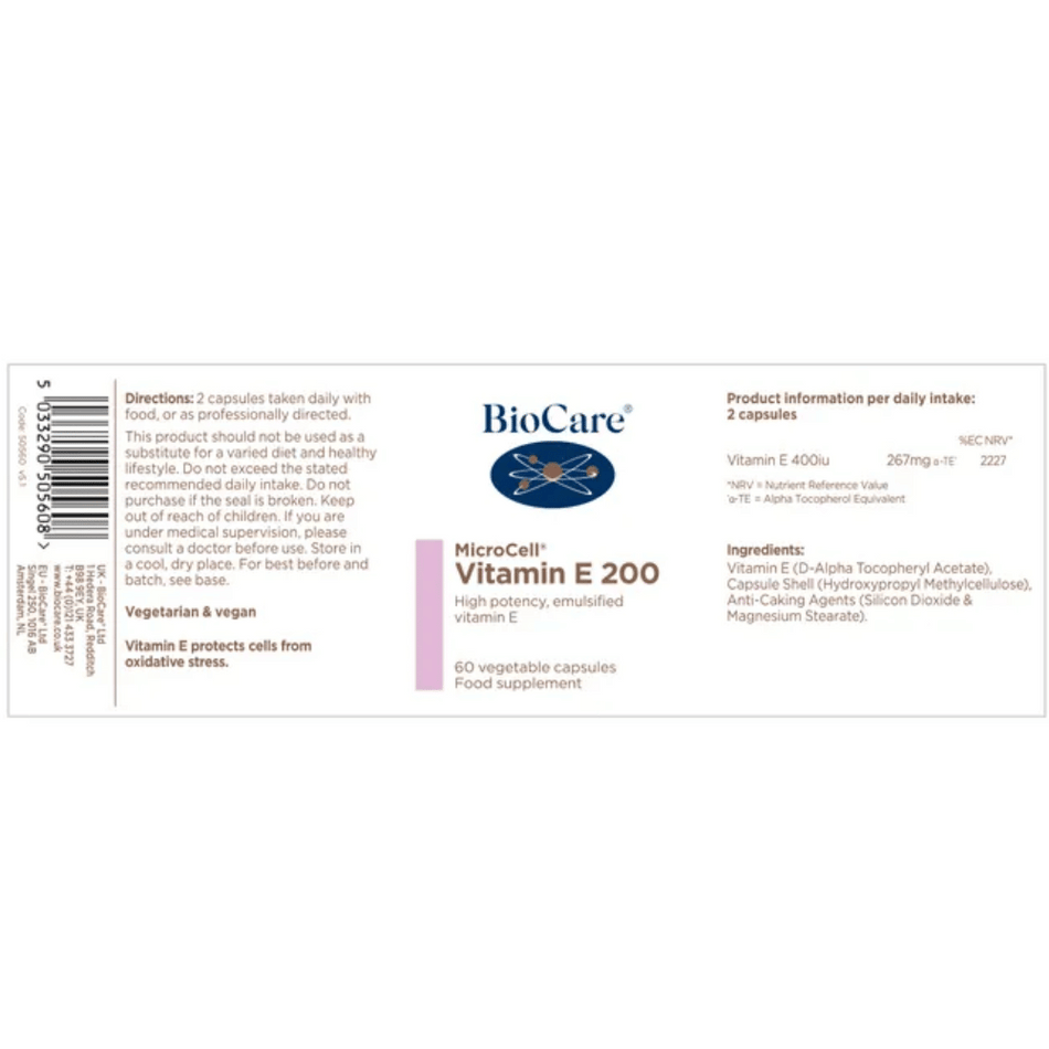 BioCare Microcell® Vitamin E 200iu 60 Caps- Lillys Pharmacy and Health Store