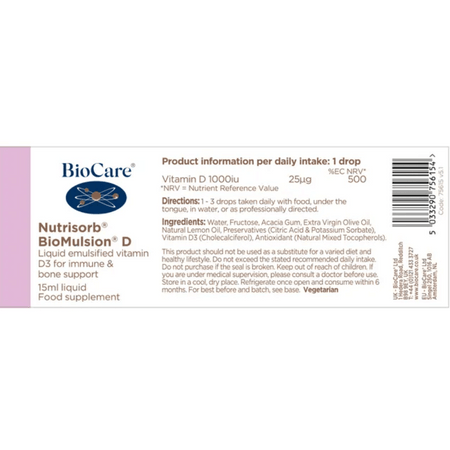 Biocare Nutrisorb® Biomulsion® D 1000iu 15ml- Lillys Pharmacy and Health Store