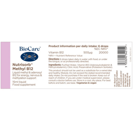 Biocare Nutrisorb® Methyl B12 15ml- Lillys Pharmacy and Health Store
