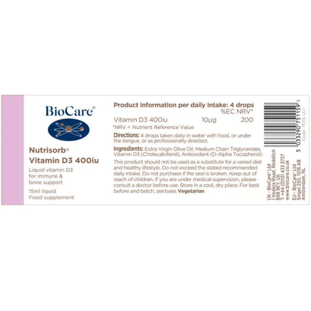 BioCare Nutrisorb® Vitamin D3 400iu 15ml- Lillys Pharmacy and Health Store