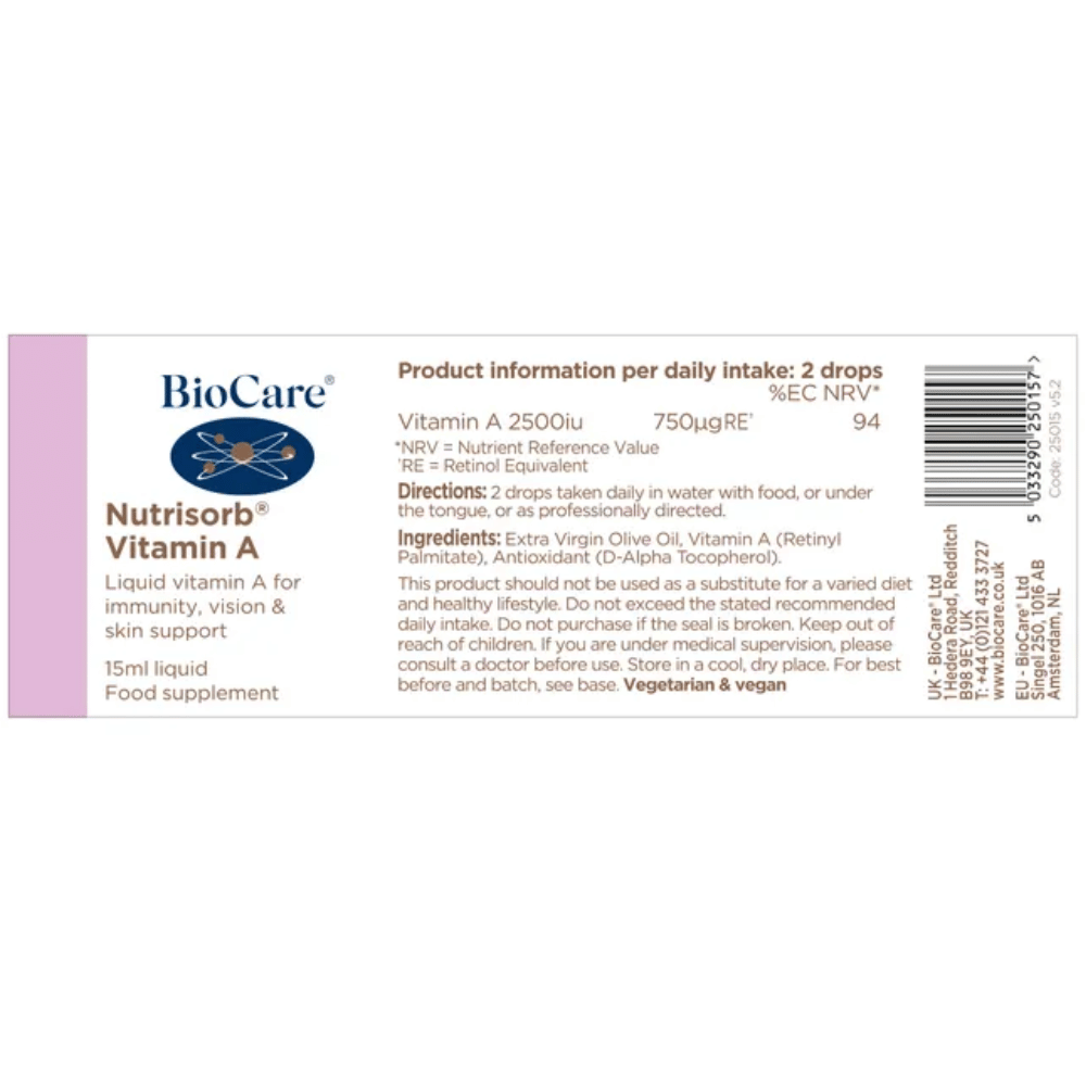 Biocare NutrisorbÂ® Vitamin A 15ml- Lilys Pharmacy and Health Store