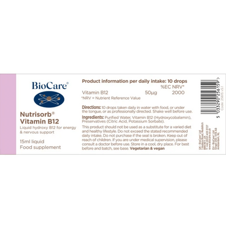 BioCare NutrisorbÂ® Vitamin B12 15ml- Lilys Pharmacy and Health Store