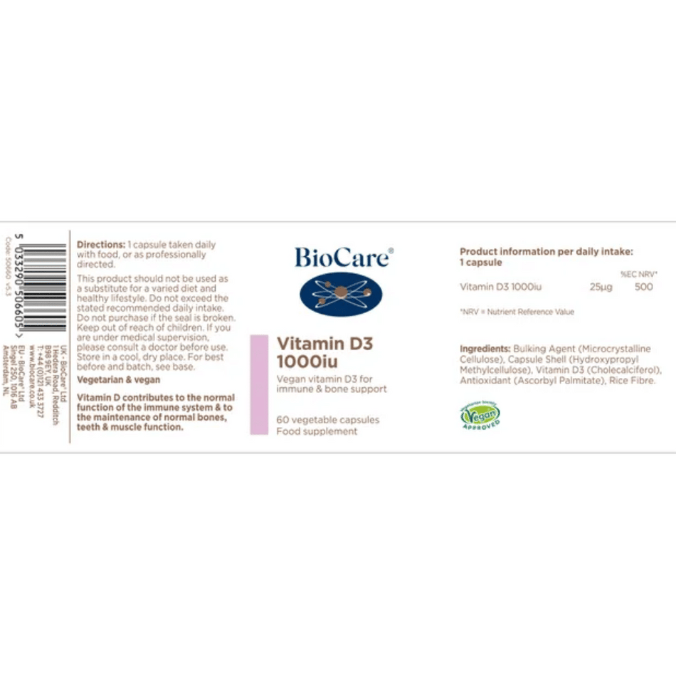 BioCare Vitamin D3 1000iu 60 Capsules- Lillys Pharmacy and Health Store