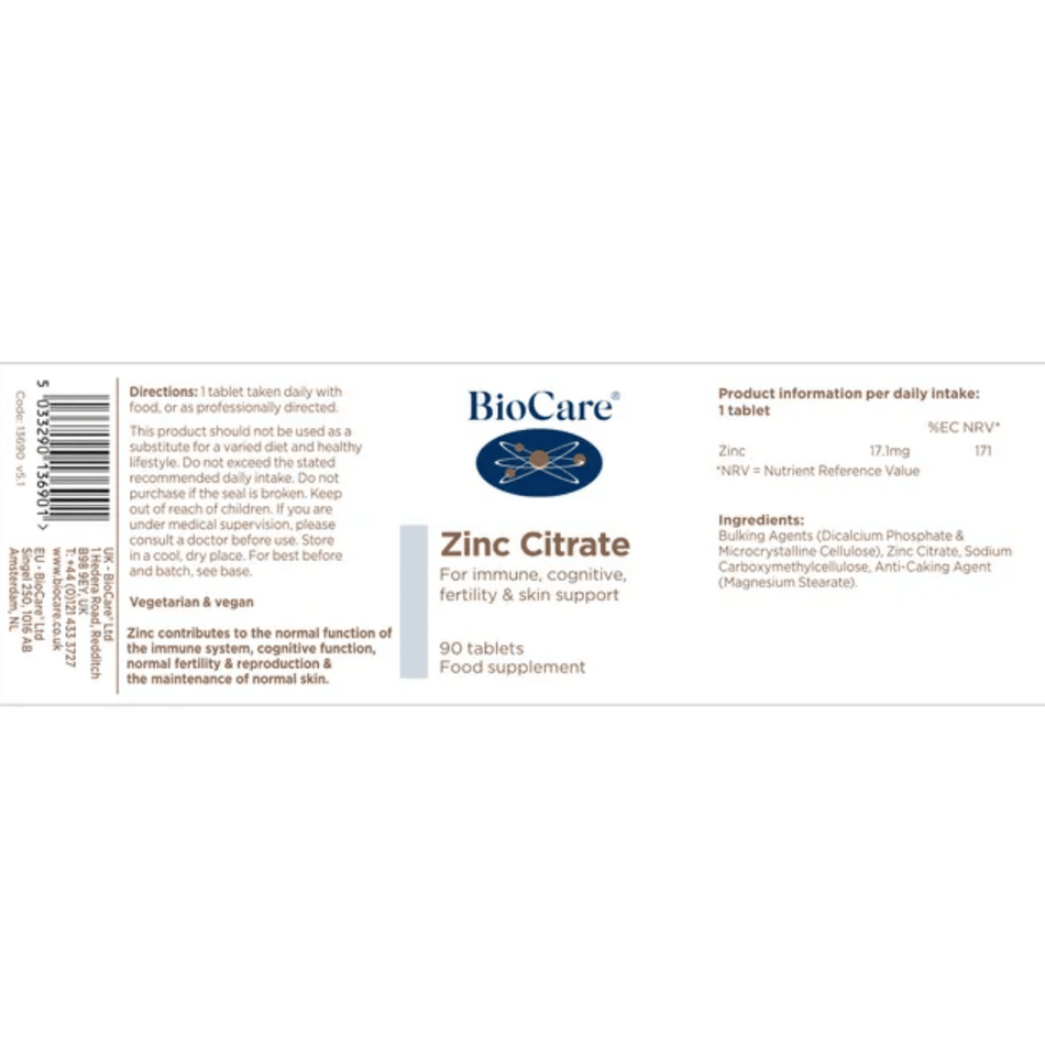 BioCare Zinc Citrate 90 Tablets- Lillys Pharmacy and Health Store