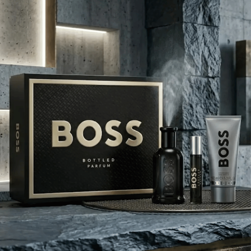 Boss Bottled (Grey) 100ml 3 Piece Gift Set - 100ml Eau de Parfum Spray, 100ml Shower Gel, 10ml Eau de Parfum Spray- Lillys Pharmacy and Health Store