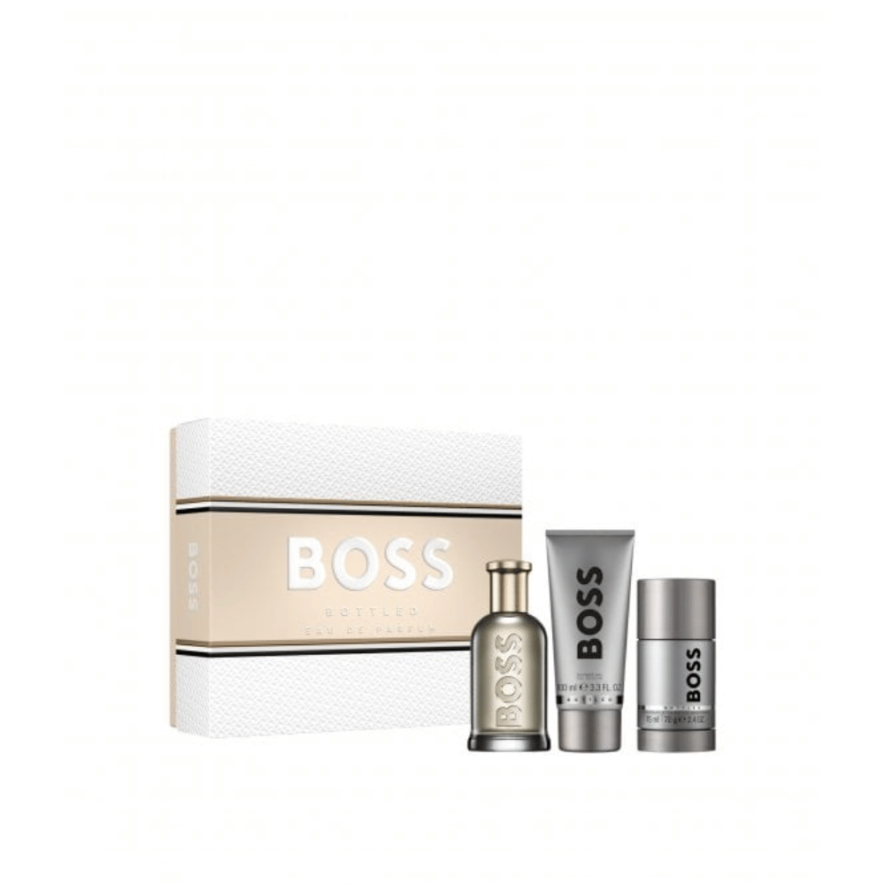Boss Bottled (Grey) 100ml 3 Piece Gift Set - 100ml Eau de Parfum Spray, 100ml Shower Gel, 75ml Deodorant Stick- Lillys Pharmacy and Health Store