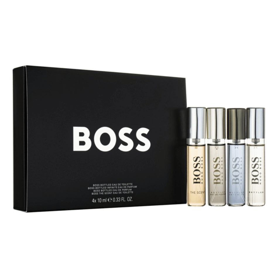 Boss Mens 10ml 4pc Gift Set10ml Bottled Edt Spr, 10ml Infinite Edp Spr, 10ml Bottled Edp Spr, 10ml Bottled Parfum Spr- Lillys Pharmacy and Health Store