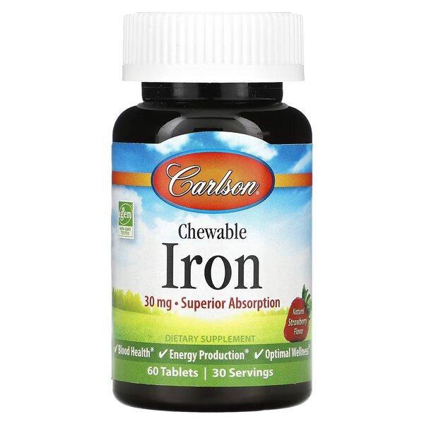 Carlson Labs Chewable Iron, 30mg Strawberry 60 tablets- Lillys Pharmacy and Health Store