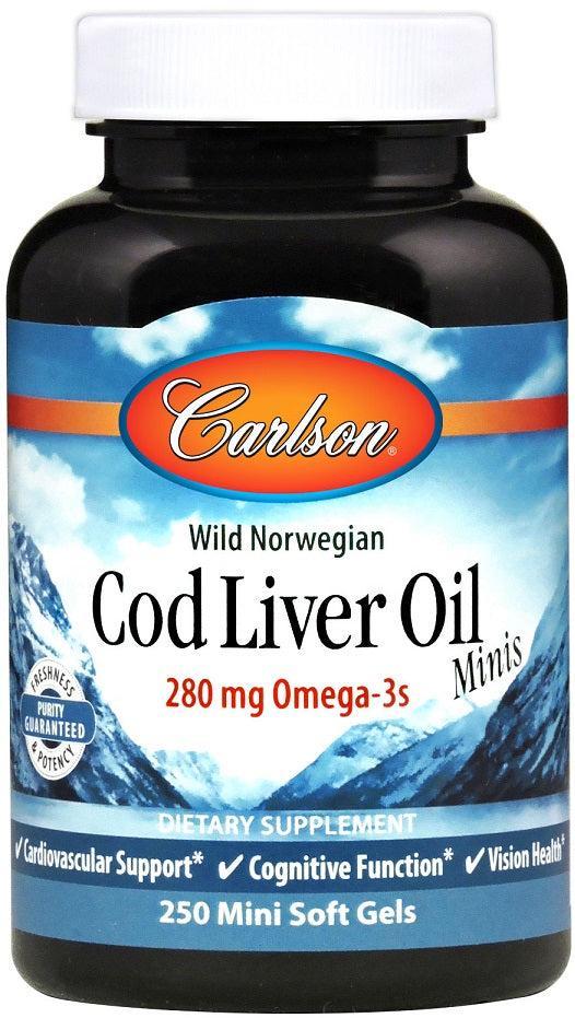 Carlson Labs Cod Liver Oil Minis, 280mg 250 mini softgels- Lillys Pharmacy and Health Store