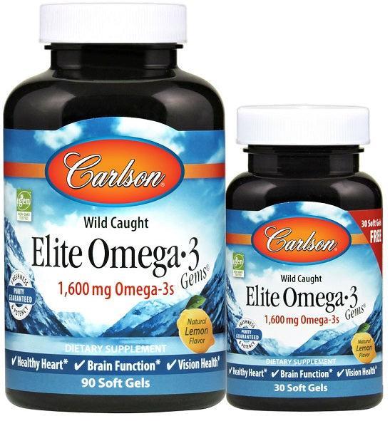 Carlson Labs Elite Omega3 Gems, 1600mg Natural Lemon 90 + 30 softgels- Lillys Pharmacy and Health Store