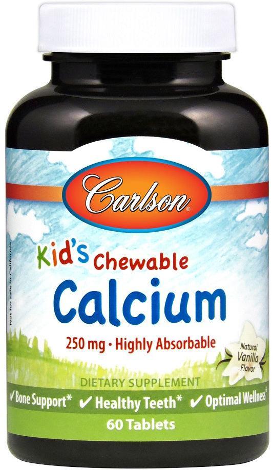 Carlson Labs Kid's Chewable Calcium, 250mg Natural Vanilla 60 tablets- Lillys Pharmacy and Health Store