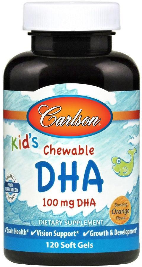Carlson Labs Kid's Chewable DHA, 100mg Orange 120 softgels- Lillys Pharmacy and Health Store