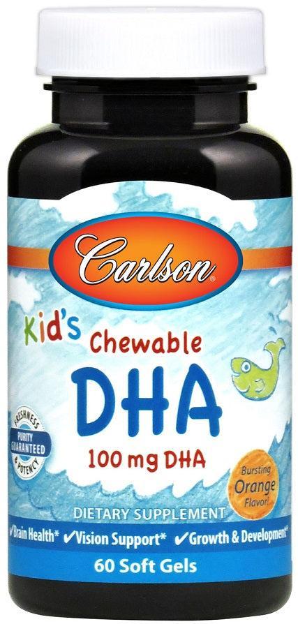 Carlson Labs Kid's Chewable DHA, 100mg Orange 60 softgels- Lillys Pharmacy and Health Store