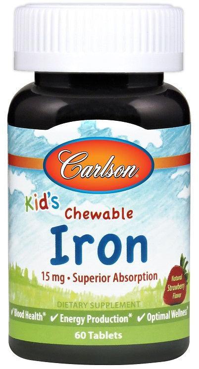 Carlson Labs Kid's Chewable Iron, 15mg Strawberry 60 tablets- Lillys Pharmacy and Health Store