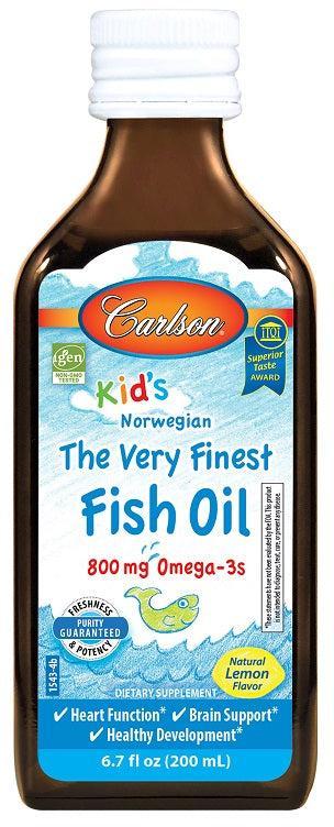 Carlson Labs Kid's The Very Finest Fish Oil, 800mg Lemon 200 ml- Lillys Pharmacy and Health Store