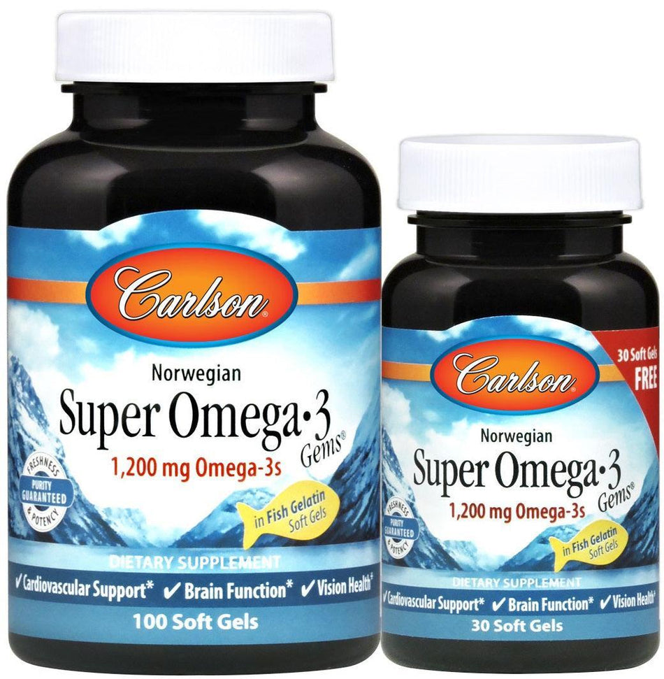 Carlson Labs Norwegian Super Omega3 Gems, 1200mg 100 + 30 softgels- Lillys Pharmacy and Health Store