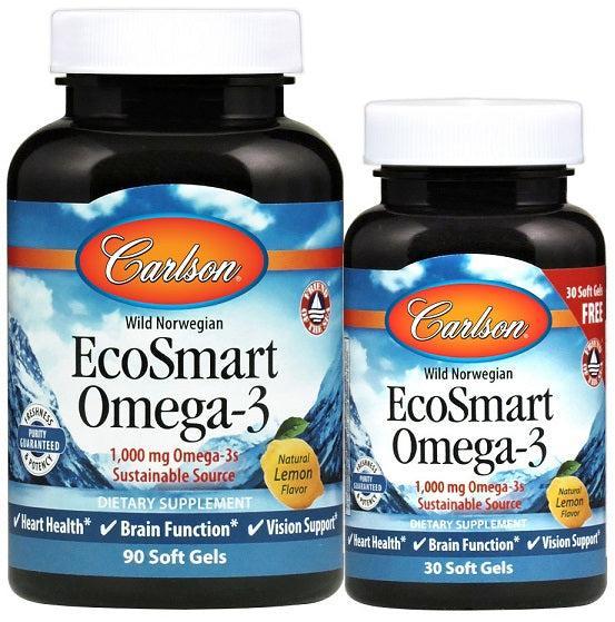 Carlson Labs Smart Omega3, 1000mg Natural Lemon 90 + 30 softgels- Lillys Pharmacy and Health Store