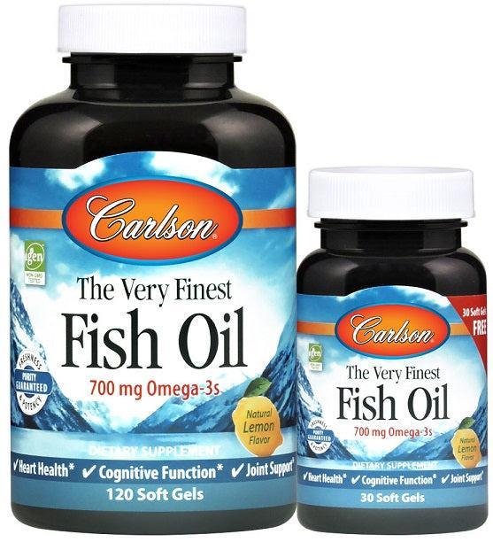 Carlson Labs The Very Finest Fish Oil - 700mg Omega - 3s, Natural Lemon - 120 + 30 softgels - Lilly’s Pharmacy & Health Store