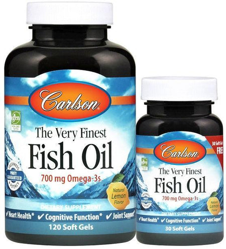 Carlson Labs The Very Finest Fish Oil - 700mg Omega - 3s, Natural Lemon - 120 + 30 softgels - Lilly’s Pharmacy & Health Store
