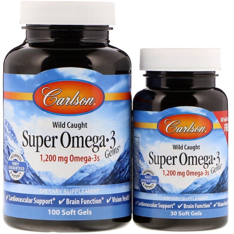 Carlson Labs Wild Caught Super Omega3 Gems, 1200mg 100 + 30 softgels- Lillys Pharmacy and Health Store
