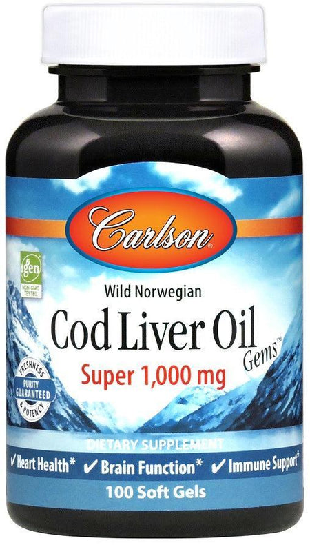 Carlson Labs Wild Norwegian Cod Liver Oil Gems, 1000mg 100 softgels- Lillys Pharmacy and Health Store