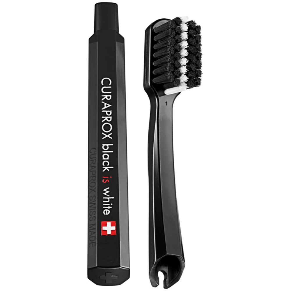 Curaprox Be You Black Is White Travel KitCarbon Interdental Brush, 10ml Black Is White Toothpaste, Black Is White Travel Pouch- Lillys Pharmacy and Health Store