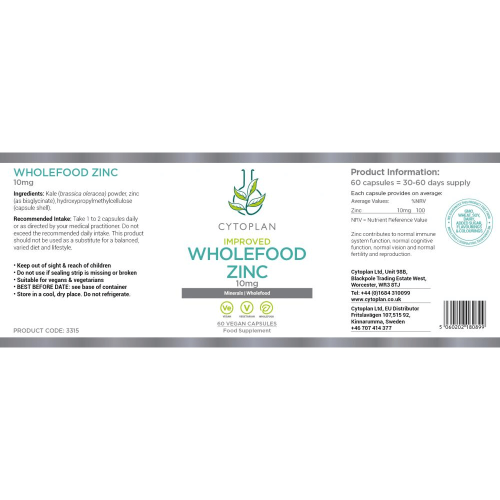 Cytoplan Zinc: Wholefood 10mg Elemental 60 Caps- Lillys Pharmacy and Health Store