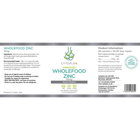 Cytoplan Zinc: Wholefood 10mg Elemental 60 Caps- Lillys Pharmacy and Health Store